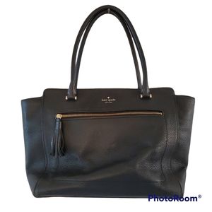 Kate Spade bag black pebbled leather shoulder tote large 18x11x6 zippered